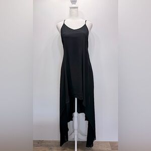 Black Sheer Chiffon Overlay Flowy High Low Spaghetti Strap Dress Muui by i.d.s.